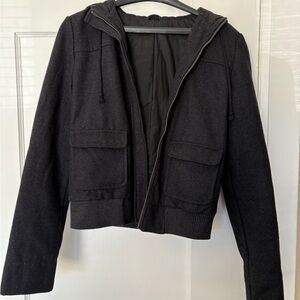 Dark gray wool heavyweight Hooded bomber Jacket